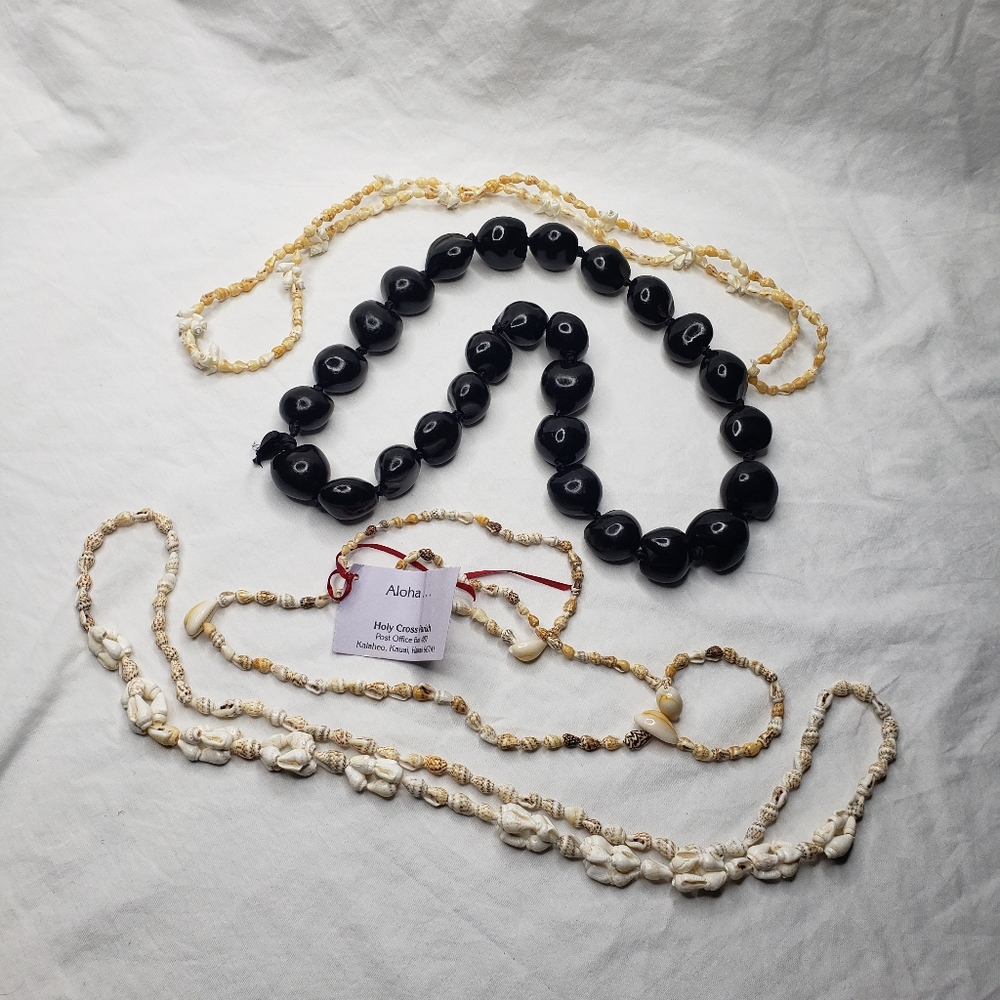 Hawaii Kukui Nut and Shell Necklaces Lei Kalaheo Kauai Holy Cross Parish